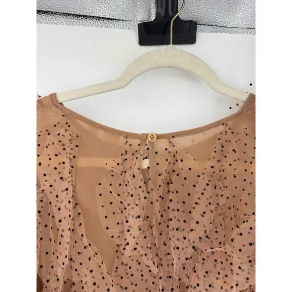 Anthropologie Dolan Womens XL Left Coast Mesh Ruffle Top Nude Polka Dot Romantic - Picture 13 of 16